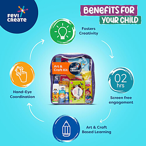 Fevicreate DIY Art & Craft Kit For Kids With School Backpack, 1 set All In One Diy Crafting Kit For Children Of Ages 5-14,