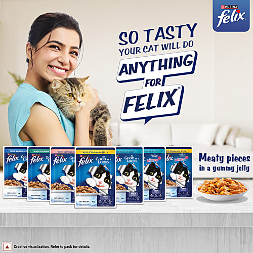 Purina Felix With Salmon In Jelly Adult Wet Cat Food, 85 g (Pack of 12) Complete & Balanced Cat Food, Vitamins D & E, Vital Minerals, Omega 6 Fatty Acid