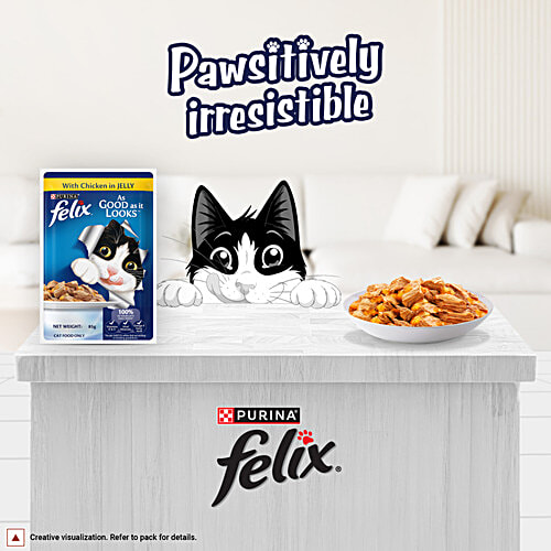 Purina Felix With Chicken In Jelly Adult Wet Cat Food, 85 g (Pack of 12) Complete & Balanced Cat Food, Vitamins D & E, Vital Minerals, Omega 6 Fatty Acid