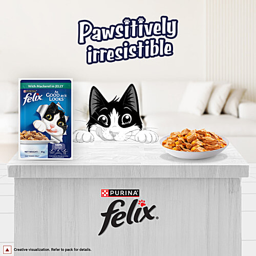 Purina Felix With Mackerel In Jelly Adult Wet Cat Food, 85 g (Pack of 12) Complete & Balanced Cat Food, Vitamins D & E, Vital Minerals, Omega 6 Fatty Acid