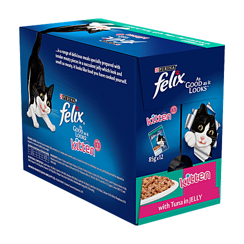 Purina Felix With Tuna In Jelly Kitten Wet Cat Food, 85 g (Pack of 12) Complete & Balanced Cat Food, Vitamins D & E, Vital Minerals, Omega 6 Fatty Acid