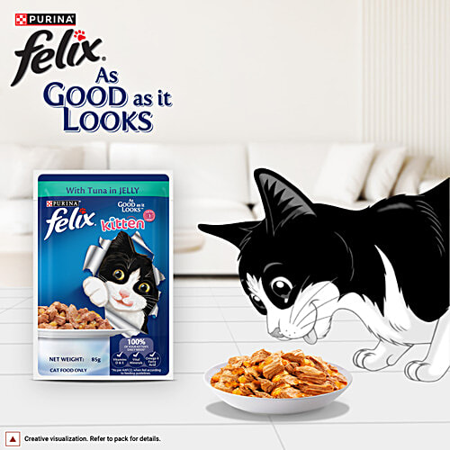 Purina Felix With Tuna In Jelly Kitten Wet Cat Food, 85 g (Pack of 12) Complete & Balanced Cat Food, Vitamins D & E, Vital Minerals, Omega 6 Fatty Acid
