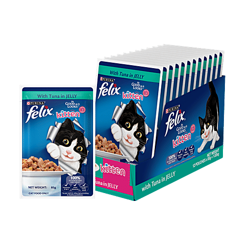 Purina Felix With Tuna In Jelly Kitten Wet Cat Food, 85 g (Pack of 12) Complete & Balanced Cat Food, Vitamins D & E, Vital Minerals, Omega 6 Fatty Acid