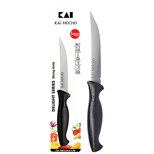 KAI Stainless Steel Slicing Kitchen Knife - Black, 1 pc  Food Grade, Long-Blade, Strong Handle, Kitchen Tool