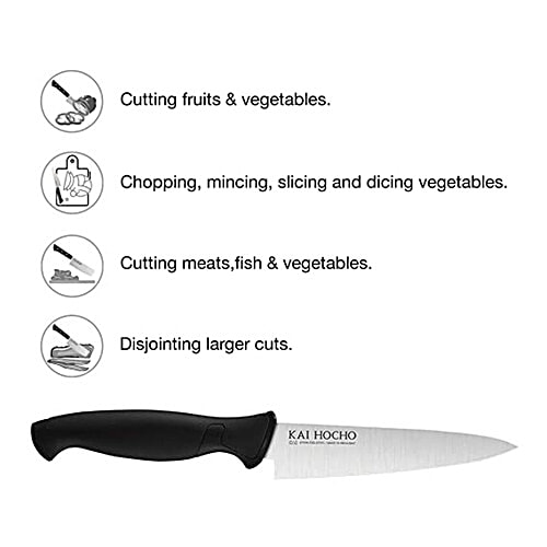 KAI Gift Box Hocho Micro Serrated Knife 9.6 cm Blade, Hocho Utility (M) Knife 14.5 cm Blade, Hocho Utility (S) Knife 12.5 cm Blade, Black, 3 pcs  Ergonomic Handle, Comfortable Grip