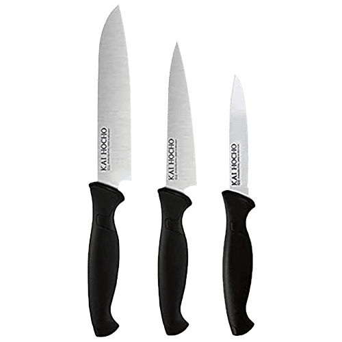 KAI Gift Box Hocho Micro Serrated Knife 9.6 cm Blade, Hocho Utility (M) Knife 14.5 cm Blade, Hocho Utility (S) Knife 12.5 cm Blade, Black, 3 pcs  Ergonomic Handle, Comfortable Grip