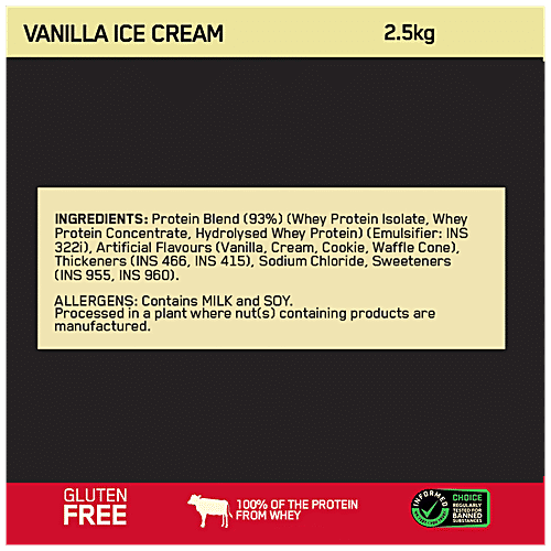 Optimum Nutrition Gold Standard Whey Protein Powder - Vanilla Ice Cream, 2.5 kg  For Muscle Support & Recovery, Gluten Free, Zero Added Sugar