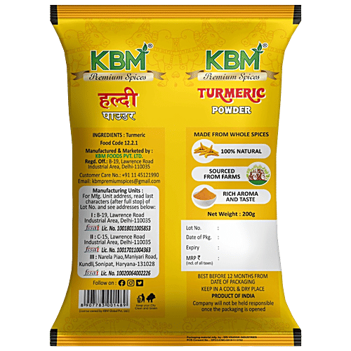 KBM Premium Spices Turmeric/Haldi Powder, 200 g Pouch