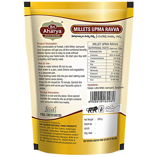 Sri Aharya Millets Upma Ravva, 500 g  Millets Upma Ravva, Rava, Rawa