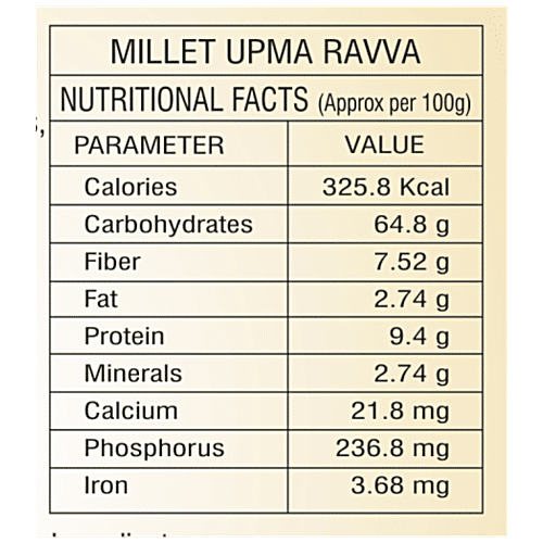 Sri Aharya Millets Upma Ravva, 500 g  Millets Upma Ravva, Rava, Rawa