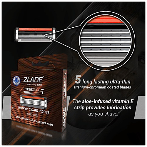 Zlade HyperGlide5 Men's Razor Cartridges - Smooth Shave For Sharp Man, 1 pc (Pack of 2)