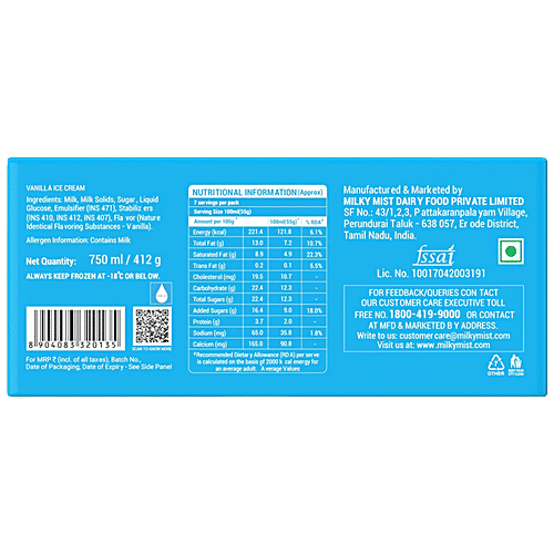 Milky Mist French Vanilla Ice Cream, 750 ml  