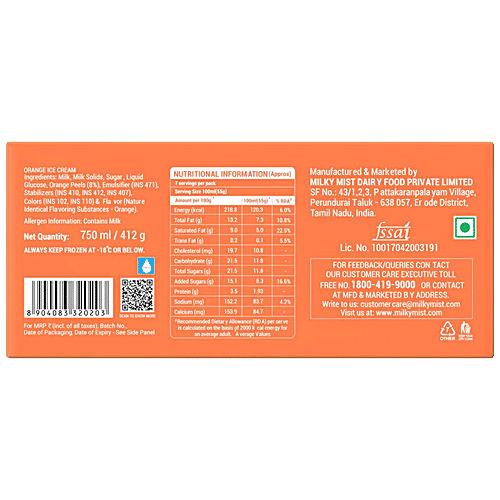 Milky Mist Spanish Tangy Orange Ice Cream, 750 ml  