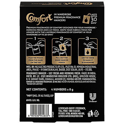 Comfort In-Wardrobe Premium Fragrance Hangers - Morning Fresh & Lily Fresh, 8 g (Pack of 4) 