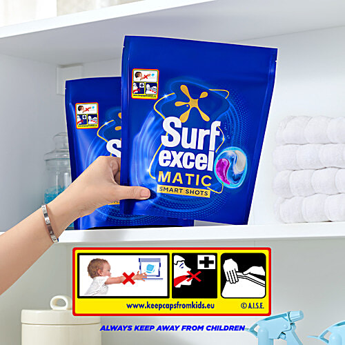 Surf Excel 3 In 1 Smart Shots For Front Load & Top Load Washing Machines, 588 g (28x21 g each) Pack of 28 Shots, For Top Load & Front Load Washing Machines, Long Lasting Fragrance