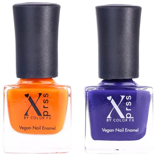 Color Fx Xprss Vegan Nail Enamels - Orange & Eggplant Purple, 10 ml 306-312 