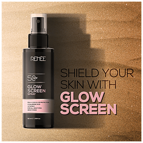 Renee Glow Screen Sunscreen Spray - SPF 50, 50 ml Dewy Finish, For All Skin Types