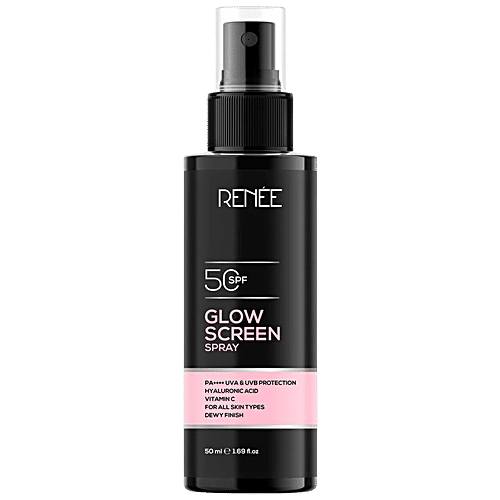 Renee Glow Screen Sunscreen Spray - SPF 50, 50 ml Dewy Finish, For All Skin Types