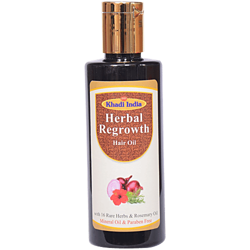 Khadi India Herbal Regrowth Hair Oil - Paraben Free, 210 ml  With 16 Rare Herbs & Rosemary Oil