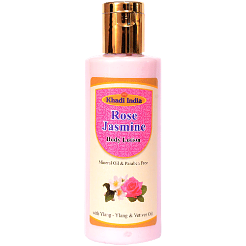 Khadi India Rose Jaismine Body Lotion - Paraben Free, 200 ml With Ylang-Ylang & Vetiver Oil