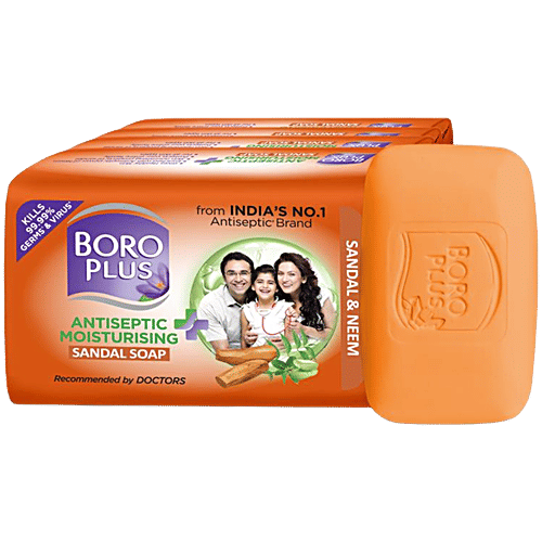 Boroplus Antiseptic + Moisturising Sandal Soap - With Neem, 125 g (Pack of 4) Paraben Free, Kills 99.99% Germs & Virus