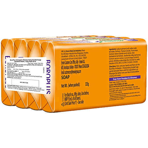Boroplus Antiseptic + Moisturising Sandal Soap - With Neem, 125 g (Pack of 4) Paraben Free, Kills 99.99% Germs & Virus