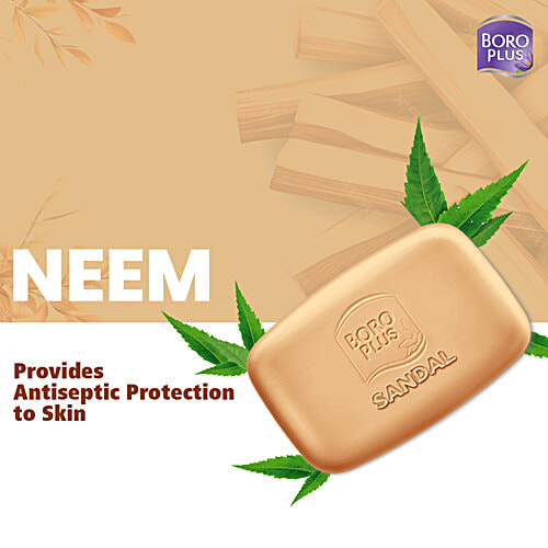 Boroplus Antiseptic + Moisturising Sandal Soap - With Neem, 125 g (Pack of 4) Paraben Free, Kills 99.99% Germs & Virus