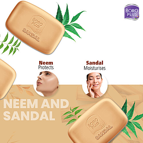 Boroplus Antiseptic + Moisturising Sandal Soap - With Neem, 125 g (Pack of 4) Paraben Free, Kills 99.99% Germs & Virus