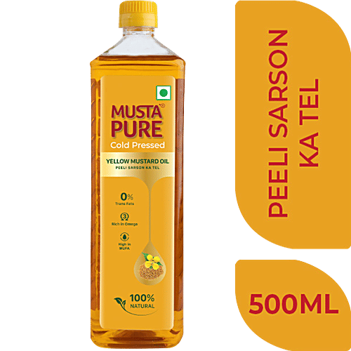 Musta Pure Cold Pressed Yellow  Mustard Oil Pet Bottle, 500 ml  Yellow Mustard Oil, Peeli Sarson Ka Tel
