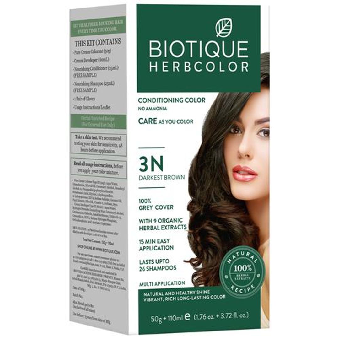 BIOTIQUE Herbcolor Conditioning Hair Color - No Ammonia, 5 pcs 3N Darkest Brown