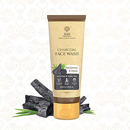 Khadi Essentials Charcoal Face Wash - With Aloe Vera & Green Tea, For Oil Control & Detox, 100 ml  