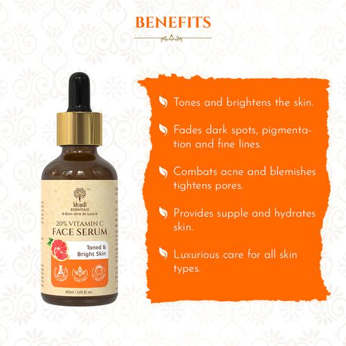 Khadi Essentials 20% Vitamin C Face Serum - For Toned & Bright Skin, 30 ml  