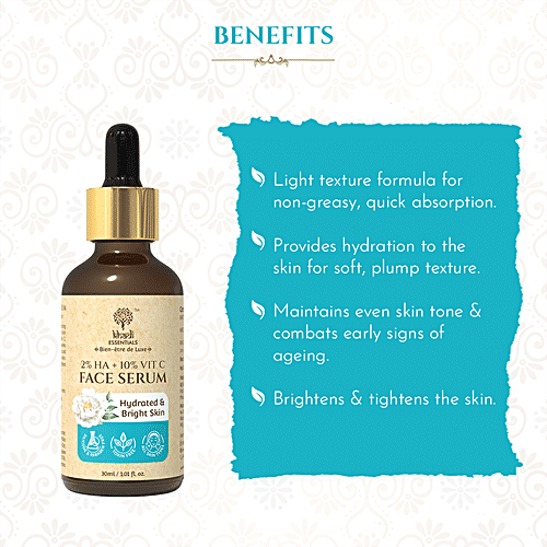 Khadi Essentials 2% HA + 10% Vitamin C Face Serum - For Hydrated & Bright Skin, 30 ml  With Tea Tree Extracts