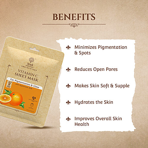 Khadi Essentials 10% Vitamin C Sheet Mask - With 1% Hyaluronic Acid, For Pigmentation & Glow, 25 ml  