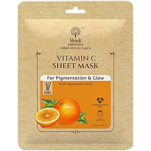 Khadi Essentials 10% Vitamin C Sheet Mask - With 1% Hyaluronic Acid, For Pigmentation & Glow, 25 ml  