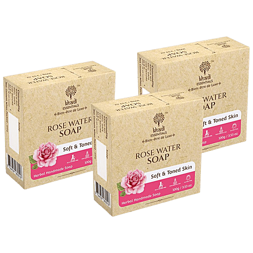 Khadi Essentials Rose Water Herbal Handmade Soap - For Soft & Toned Skin, 100 g  