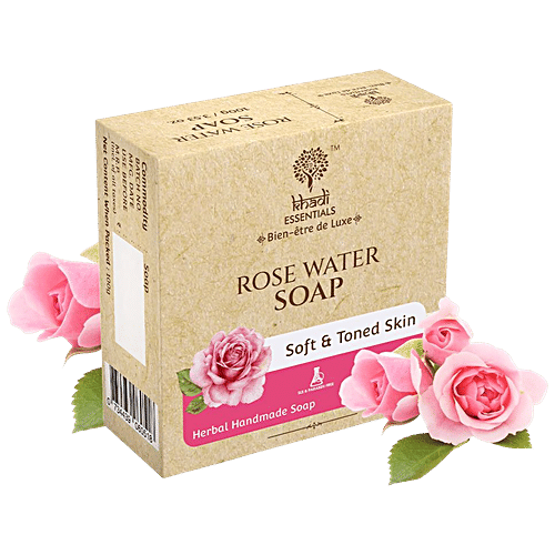 Khadi Essentials Rose Water Herbal Handmade Soap - For Soft & Toned Skin, 100 g  