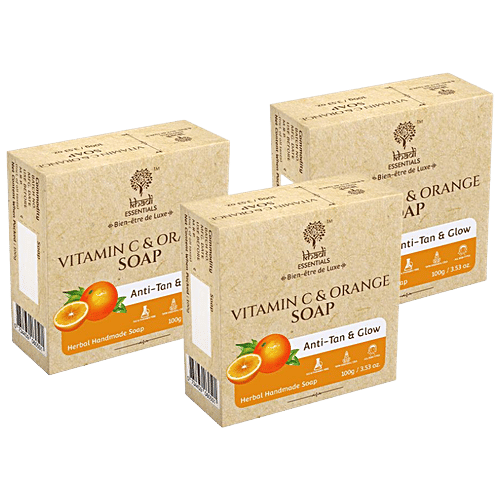 Khadi Essentials Vitamin C & Orange Herbal Handmade Soap - For Anti-Tan & Glow, 100 g  