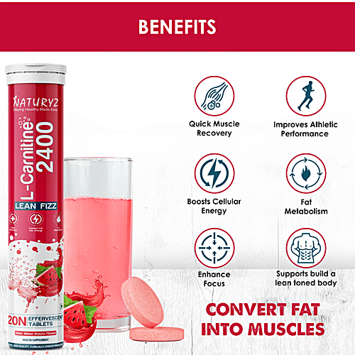 Naturyz L-Carnitine L Tartrate 2400 mg  Effervescent Tablets - Fat burner, Weight Loss, 20 Tablets (Pack of 3) 