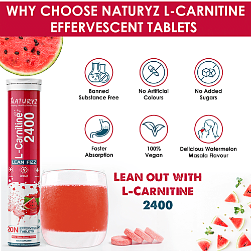 Naturyz L-Carnitine L Tartrate 2400 mg  Effervescent Tablets - Fat burner, Weight Loss, 20 Tablets (Pack of 3) 