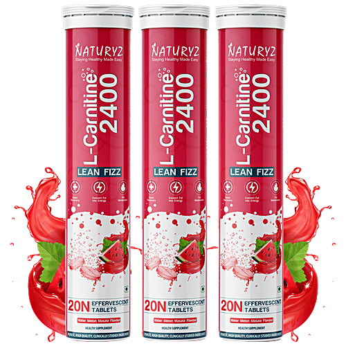 Naturyz L-Carnitine L Tartrate 2400 mg  Effervescent Tablets - Fat burner, Weight Loss, 20 Tablets (Pack of 3) 