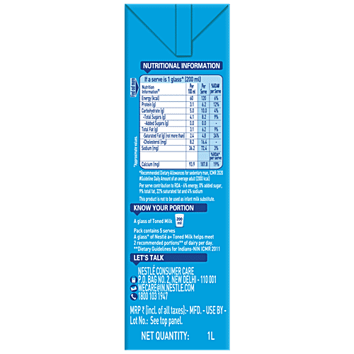 Nestle A+ Toned Milk, 12 L (12 Units x 1 L each) Delicious, High Quality, UHT Treated Toned Milk With Vitamins