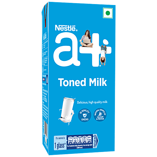 Nestle A+ Toned Milk, 12 L (12 Units x 1 L each) Delicious, High Quality, UHT Treated Toned Milk With Vitamins