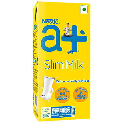 Nestle A+ Slim Milk, 1 L (Pack of 12) Naturally Nutritious, Fat Free, Skimmed Milk