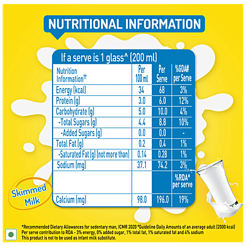 Nestle A+ Slim Milk, 1 L (Pack of 12) Naturally Nutritious, Fat Free, Skimmed Milk