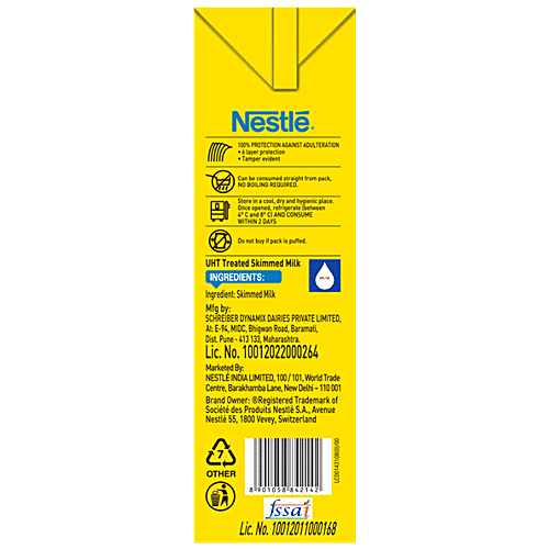 Nestle A+ Slim Milk, 1 L (Pack of 12) Naturally Nutritious, Fat Free, Skimmed Milk