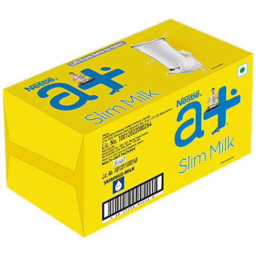 Nestle A+ Slim Milk, 1 L (Pack of 12) Naturally Nutritious, Fat Free, Skimmed Milk