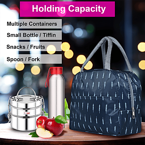 DP Insulated Lunch Bags Multiuse For School, Office, Picnic, Thermal Tote Bag - Dark Blue, 1 pc  