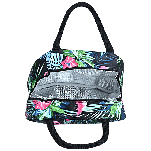 DP Insulated Lunch Bags Multiuse For School, Office, Picnic, Thermal Tote Bag - Black Printed, 1 pc  