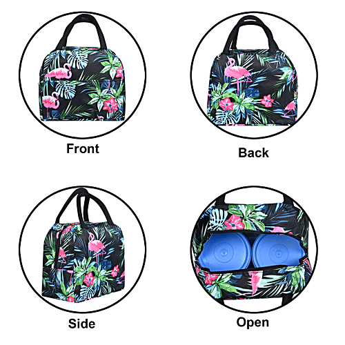 DP Insulated Lunch Bags Multiuse For School, Office, Picnic, Thermal Tote Bag - Black Printed, 1 pc  